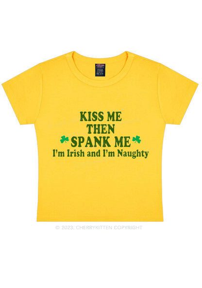 Kiss Me Then Spank Me St Patricks Y2K Baby Tee Cherrykitten