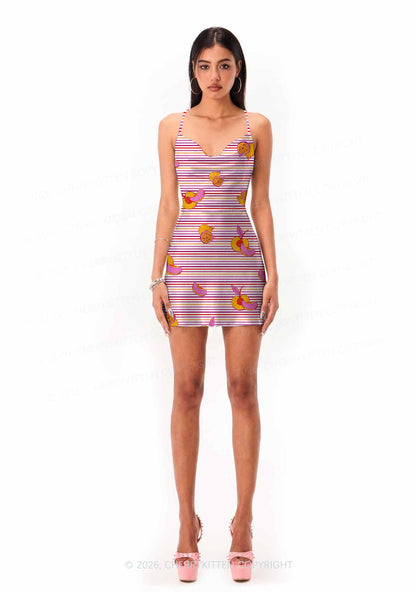 Peachy Lesbian Stripe Pride Y2K Print Satin Cowl Neck Slip Dress Cherrykitten