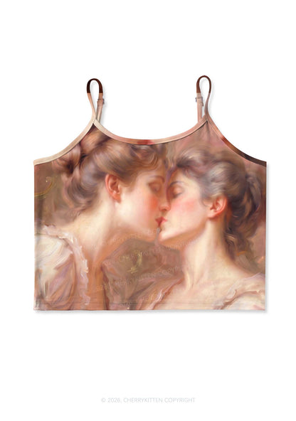 Pastel Dreamy Kissing Couple Pride Y2K Print Cami Crop Top Cherrykitten