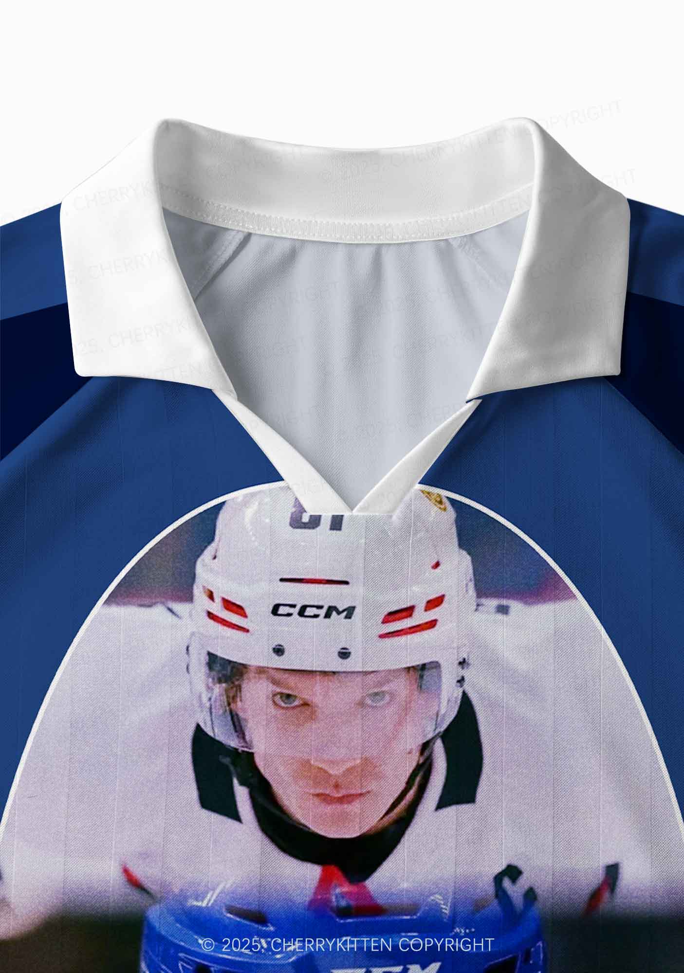 Blue Hockey Match HR Y2K Long Sleeve Sport Jersey Shirts Cherrykitten