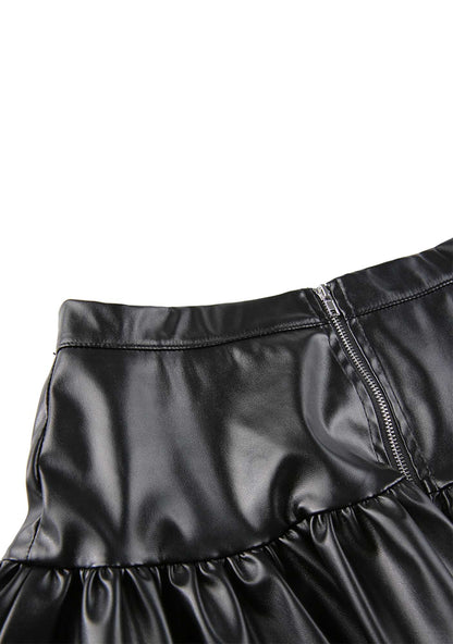 Black Strappy Y2K Pleated Leather Skirt Cherrykitten