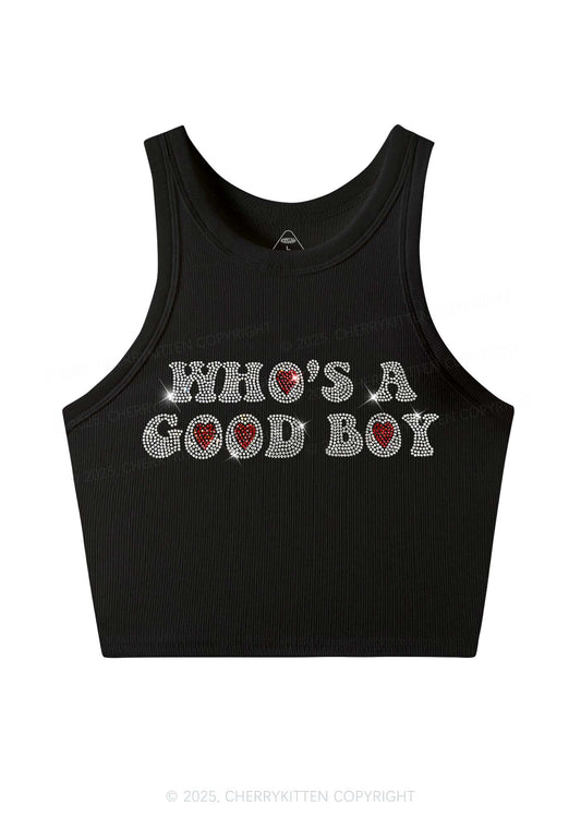 Rhinestone Whos A Good Boy Y2K Crop Tank Top Cherrykitten