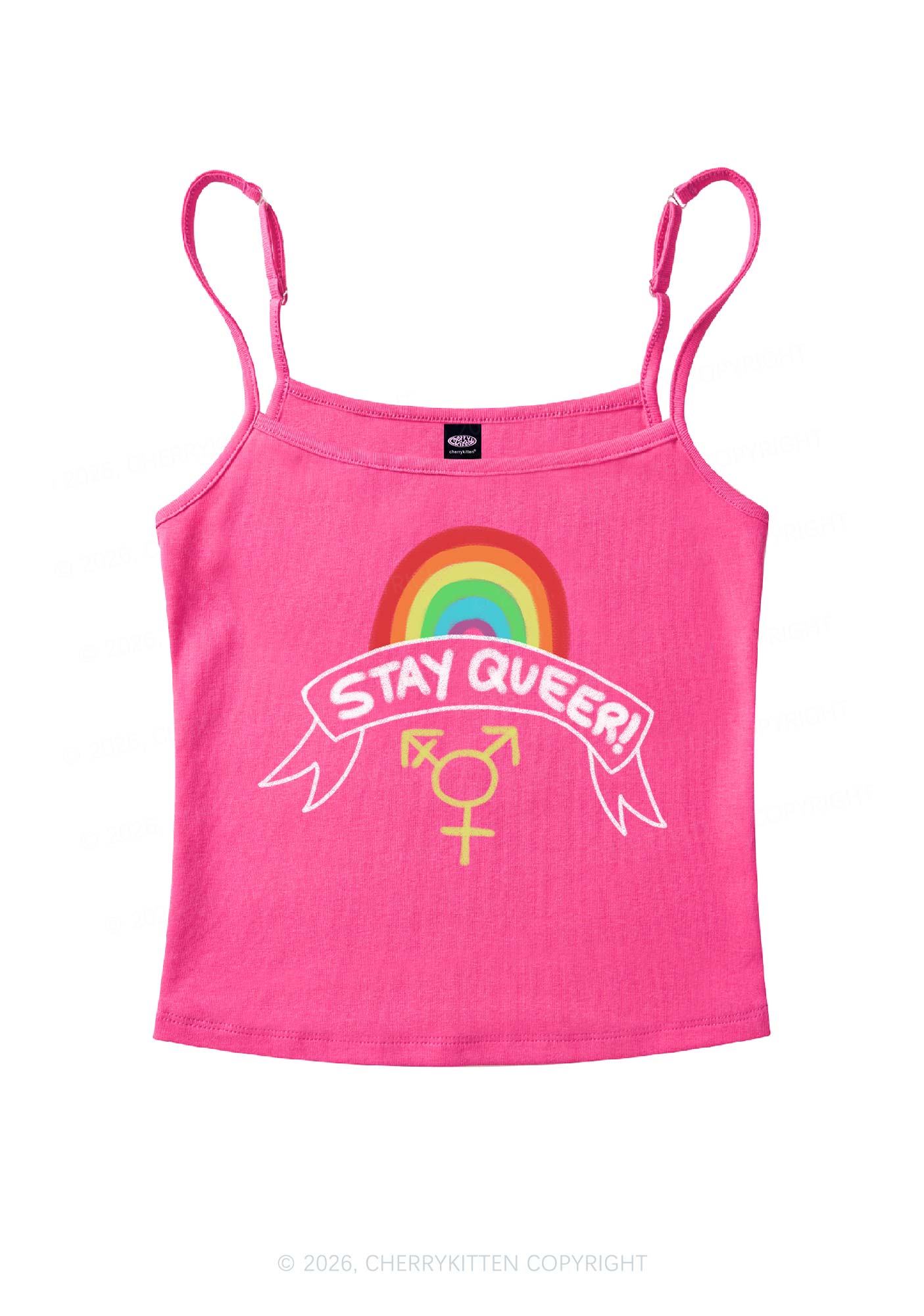 Stay Queer Pride Y2K Spaghetti Strap Cami Cherrykitten