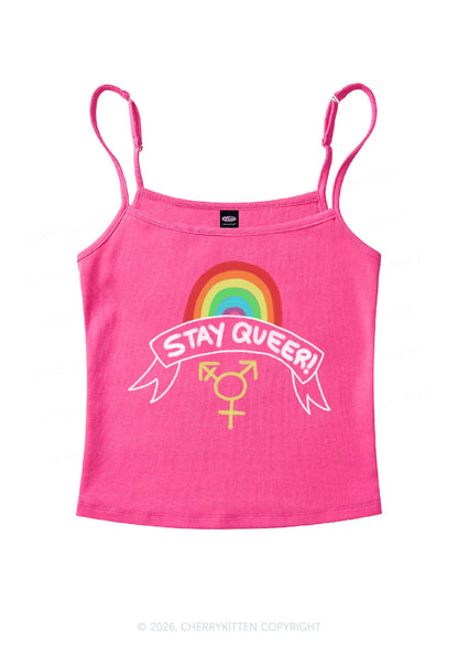 Stay Queer Pride Y2K Spaghetti Strap Cami Cherrykitten