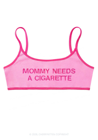 Embroidered Mommy Needs A Cigarette Y2K Super Crop Cami Cherrykitten