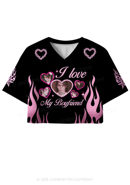 Custom Photos Pink Flame I Love My GF BF Y2K Crop Sport Jersey Shirts Cherrykitten