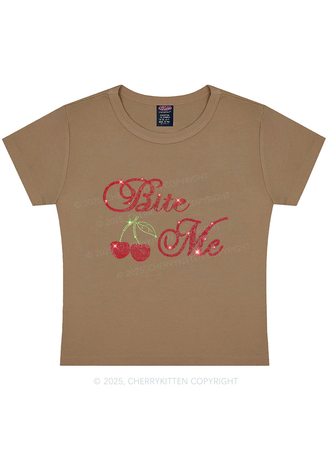 Rhinestone Red Cherry Bite Me Y2K Baby Tee Cherrykitten