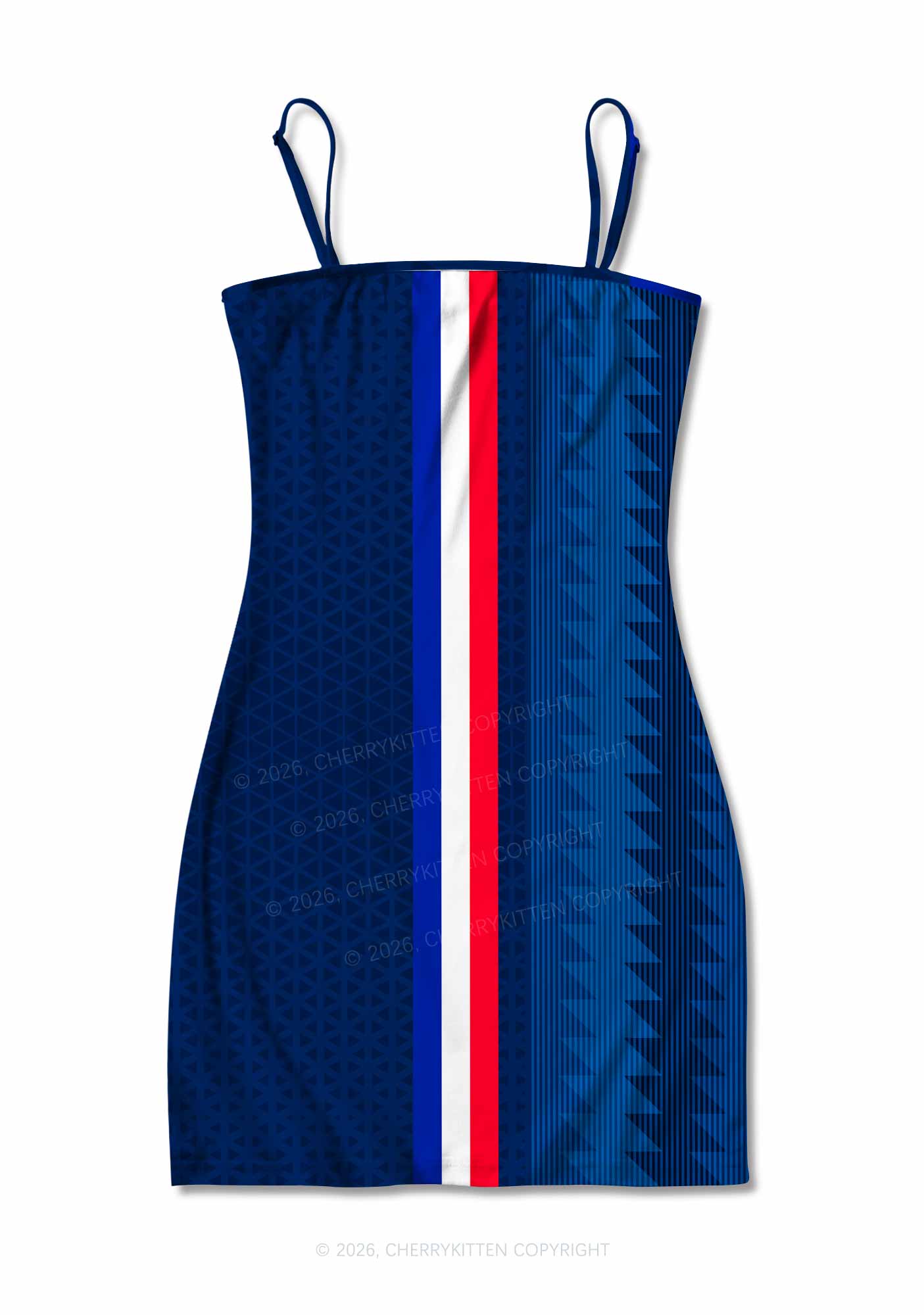 Red White Blue Stripe Y2K Print Slip Dress Cherrykitten