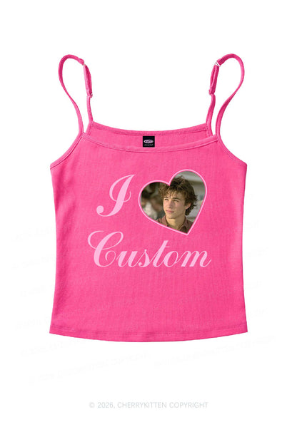 I Love Custom Photo Valentine's Day Y2K Spaghetti Strap Cami Cherrykitten