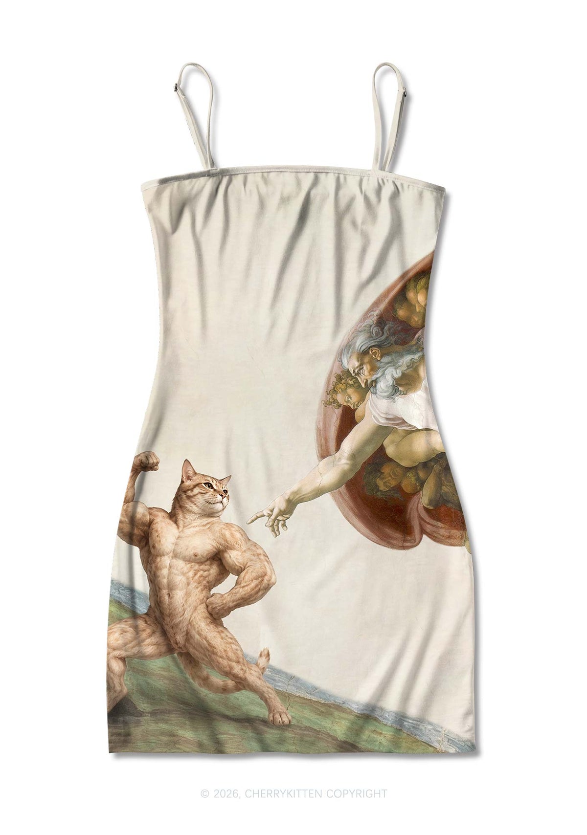 Gym Cat God Touch Y2K Print Slip Dress Cherrykitten