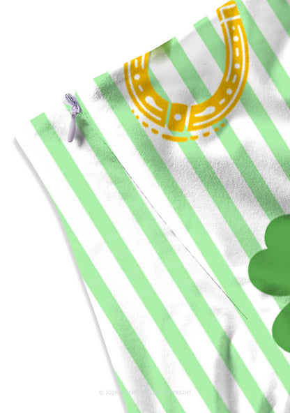 Green Stripe Clover Horseshoe St Patricks Y2K Print Mini Skirt Cherrykitten