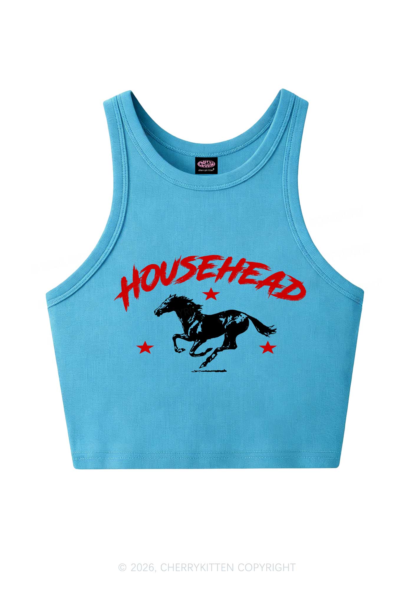 Retro Star Househead Horse Y2K Crop Tank Top Cherrykitten