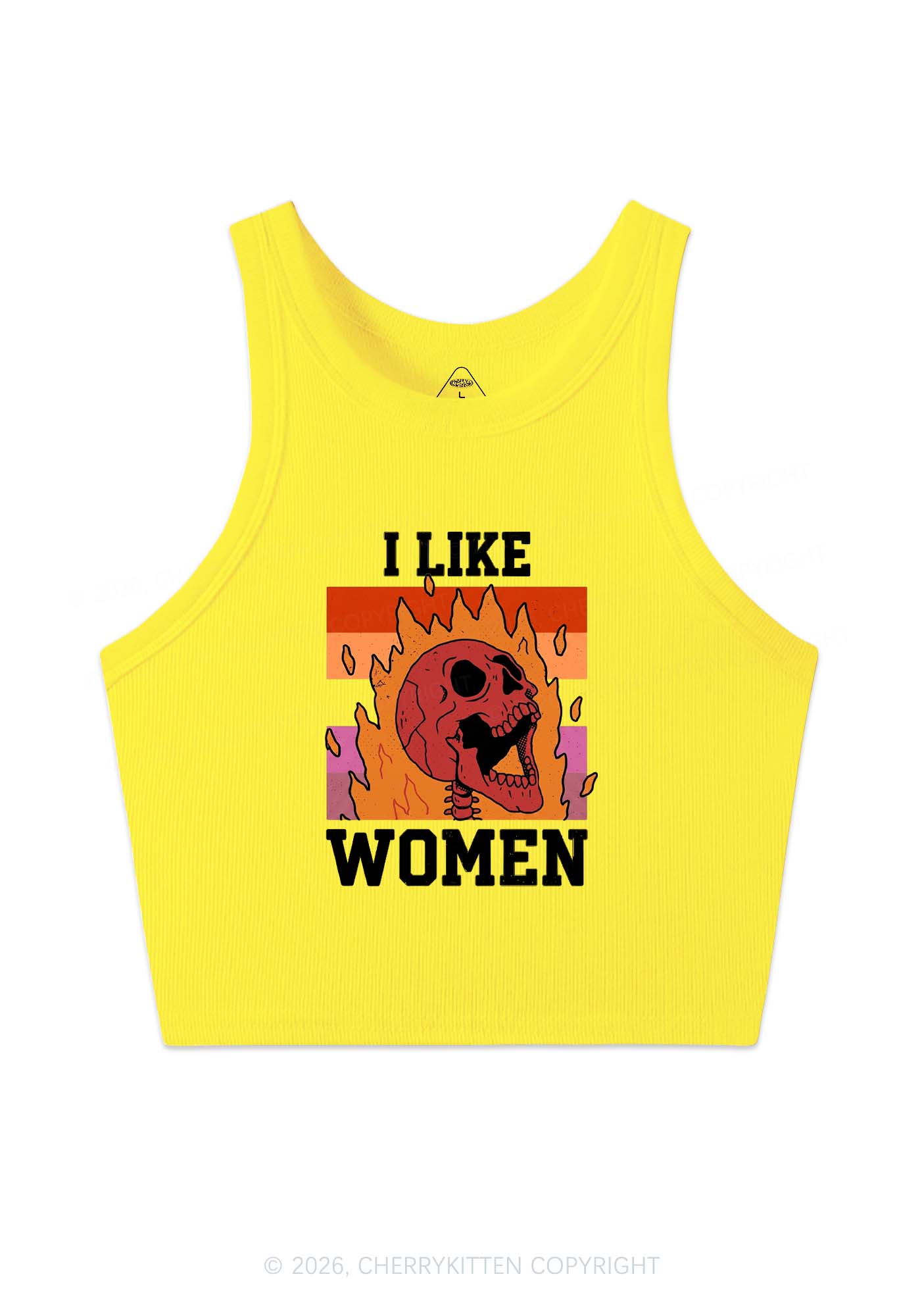 I Like Women Skull Pride Y2K Crop Tank Top Cherrykitten