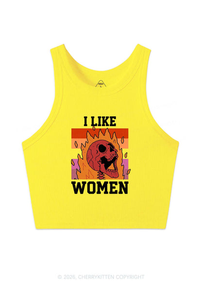 I Like Women Skull Pride Y2K Crop Tank Top Cherrykitten