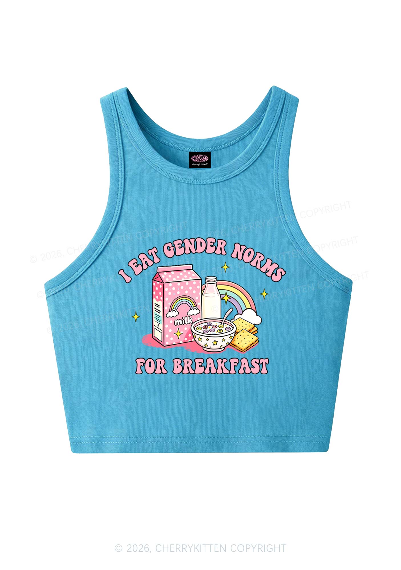 I Eat Gender Norms For Breakfast Pride Y2K Crop Tank Top Cherrykitten
