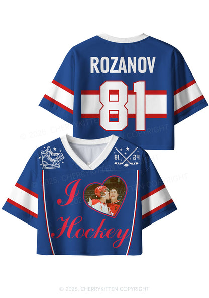 Blue I Love Hockey HR Y2K Crop Sport Jersey Shirts Cherrykitten