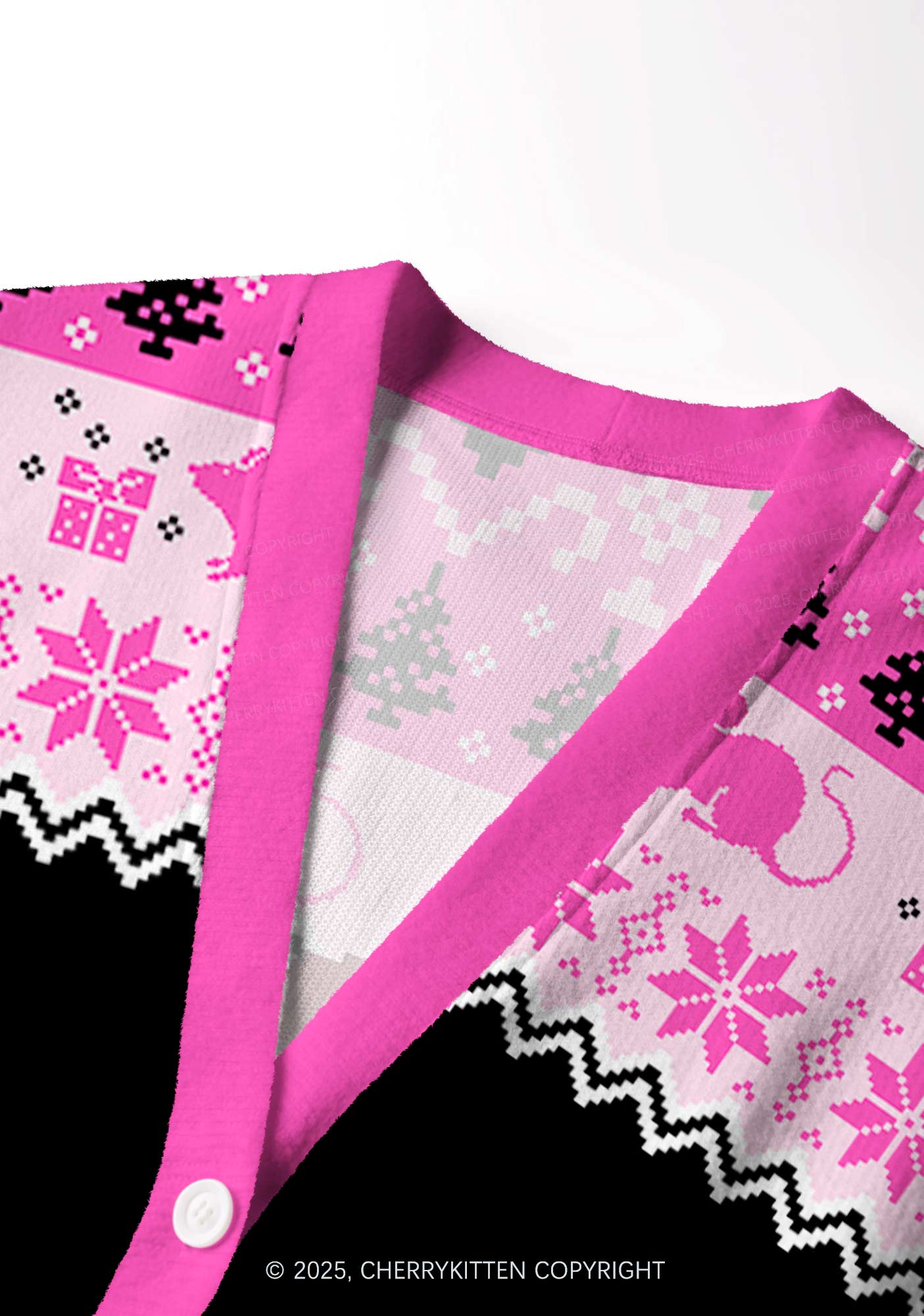 Hot Pink Ratz Y2K Christmas Cardigan Knit Sweatshirt Cherrykitten