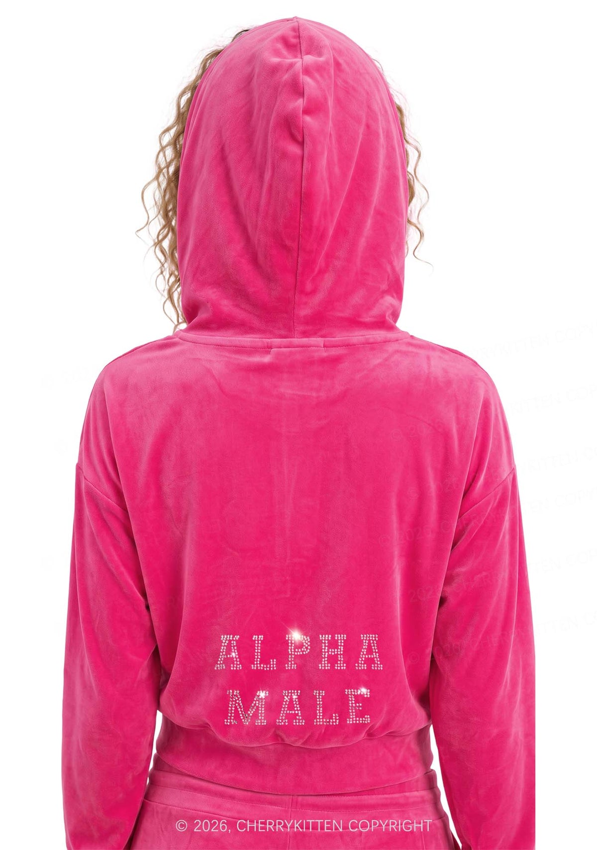 Rhinestone Alpha Male Y2K Velvet Tracksuit Set Cherrykitten