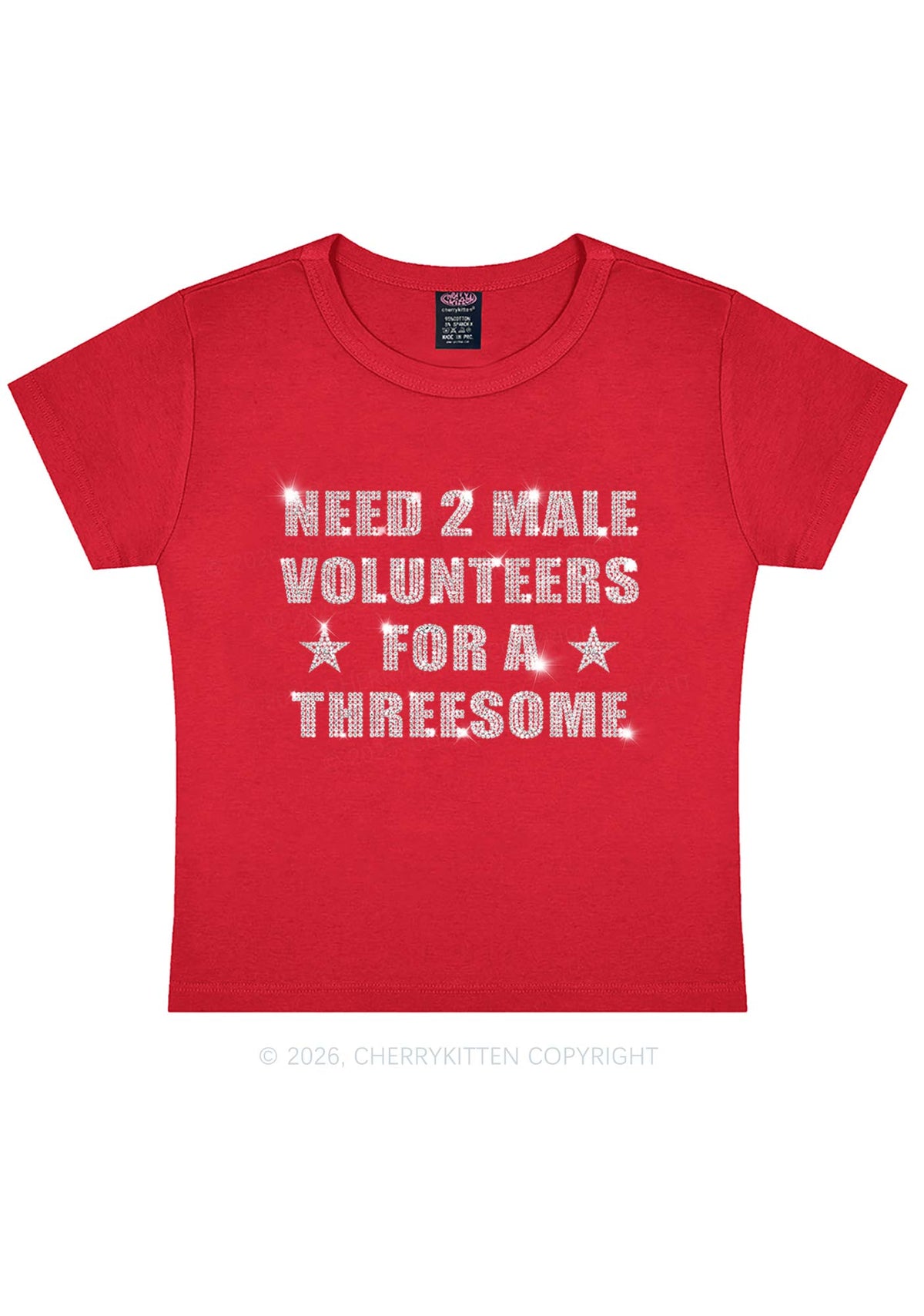 Rhinestone Need Two Male Volunteers Y2K Baby Tee Cherrykitten