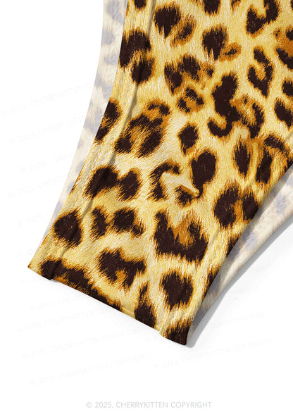 Brown Leopard Y2K Print Bikini Set Cherrykitten