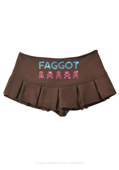 Rhinestone Faggot Skull Pride Y2K Mini Pleated Skirts Cherrykitten