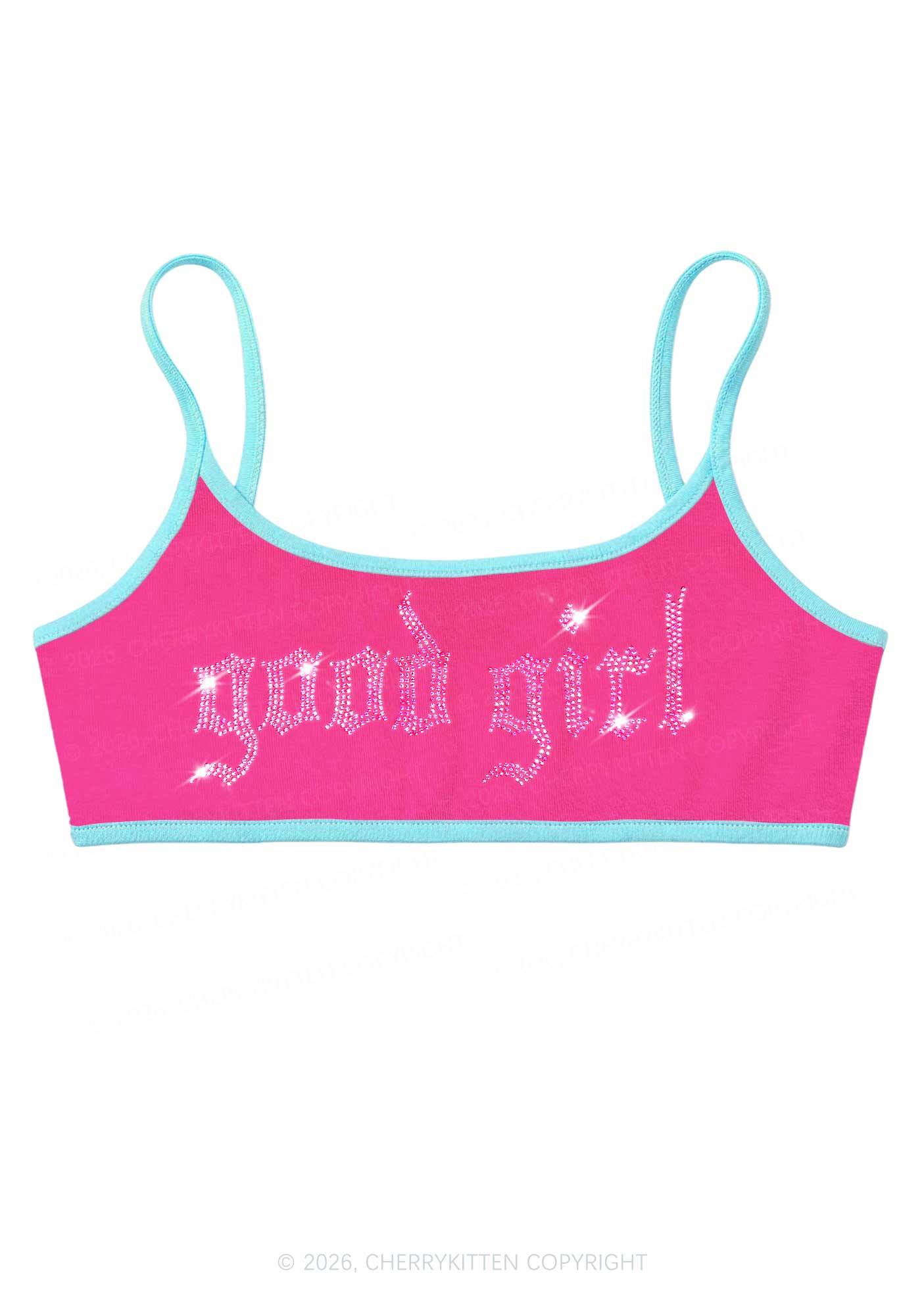 Rhinestone Good Girl Y2K Super Crop Cami Cherrykitten
