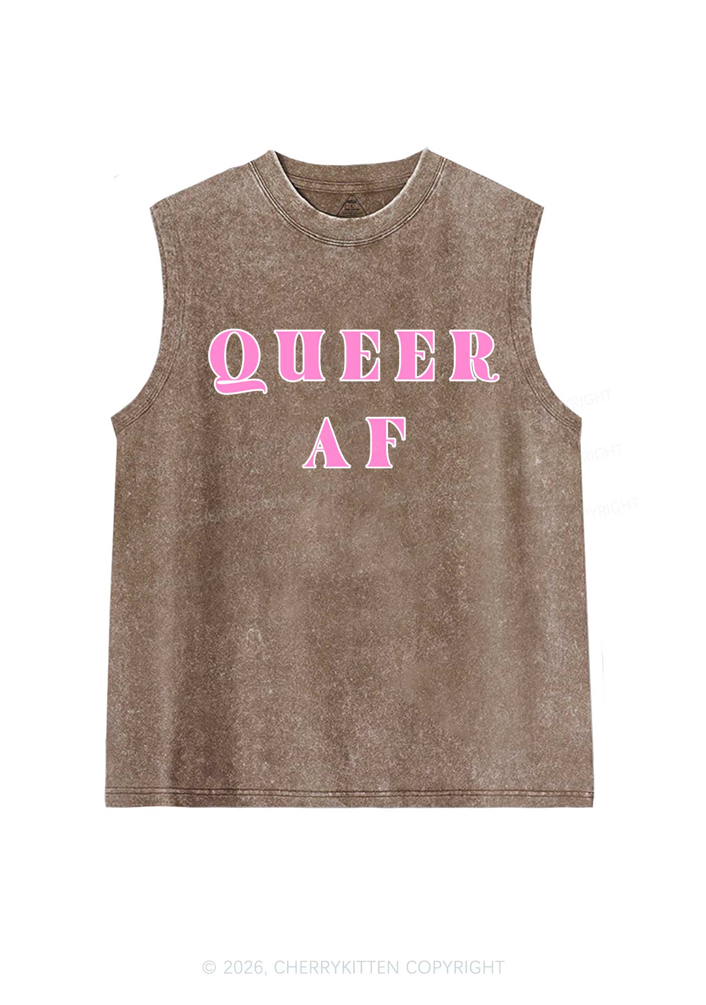 Queer AF Pride Y2K Washed Muscle Tank Cherrykitten