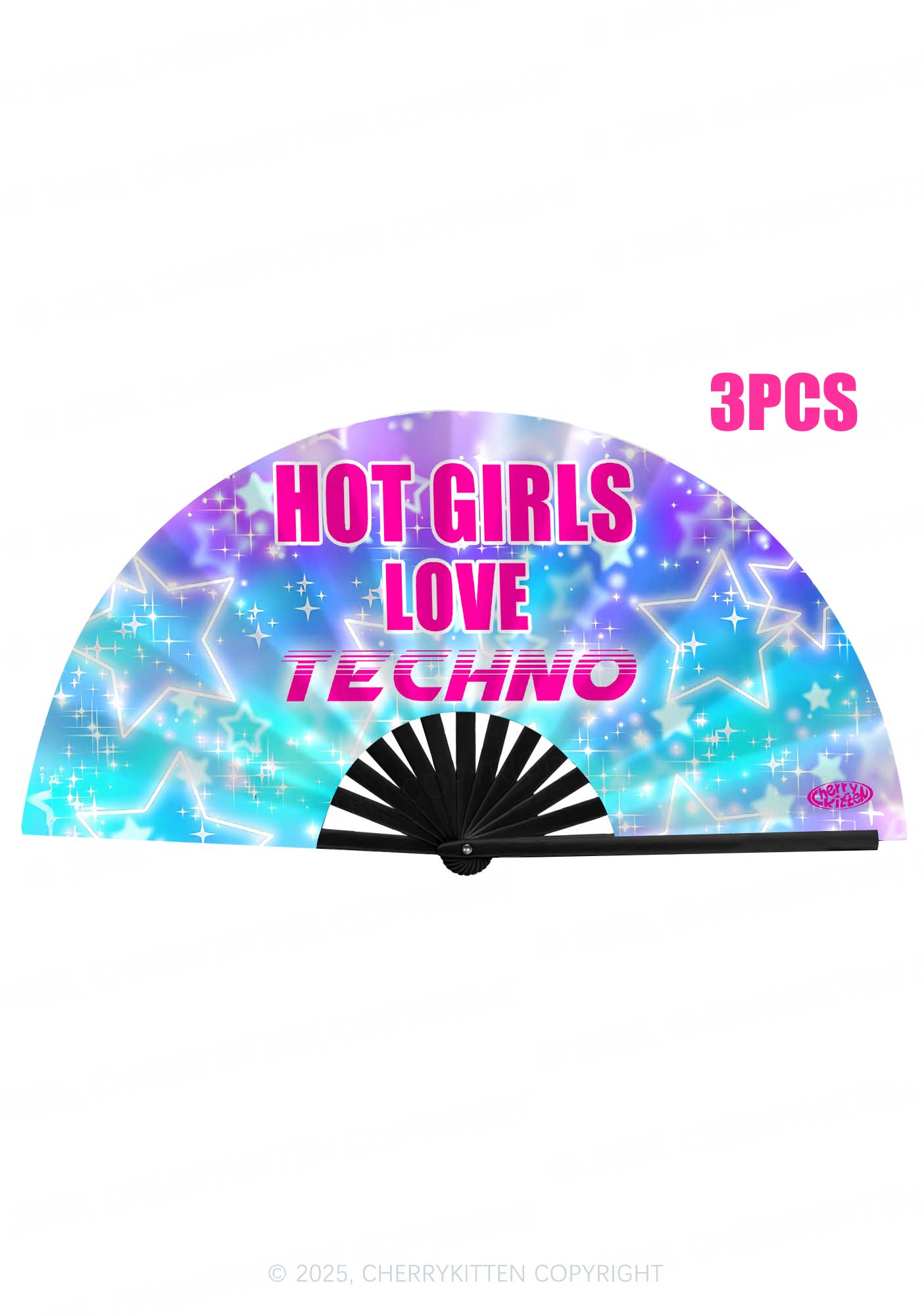 Hot Girls Love Techno Star Y2K Rave Hand Fan Cherrykitten