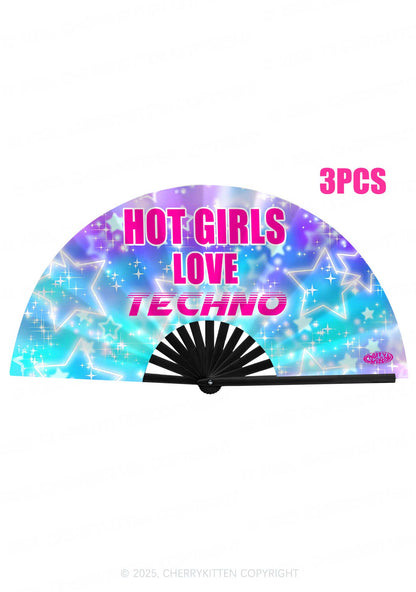Hot Girls Love Techno Star Y2K Rave Hand Fan Cherrykitten