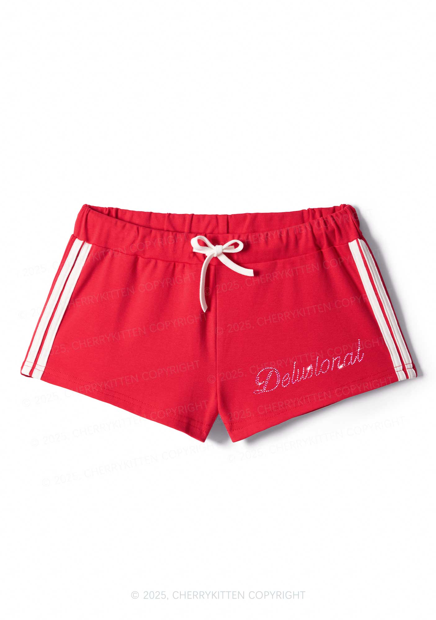 Rhinestone Pink Delusional Y2K Drawstring Mini Shorts Cherrykitten