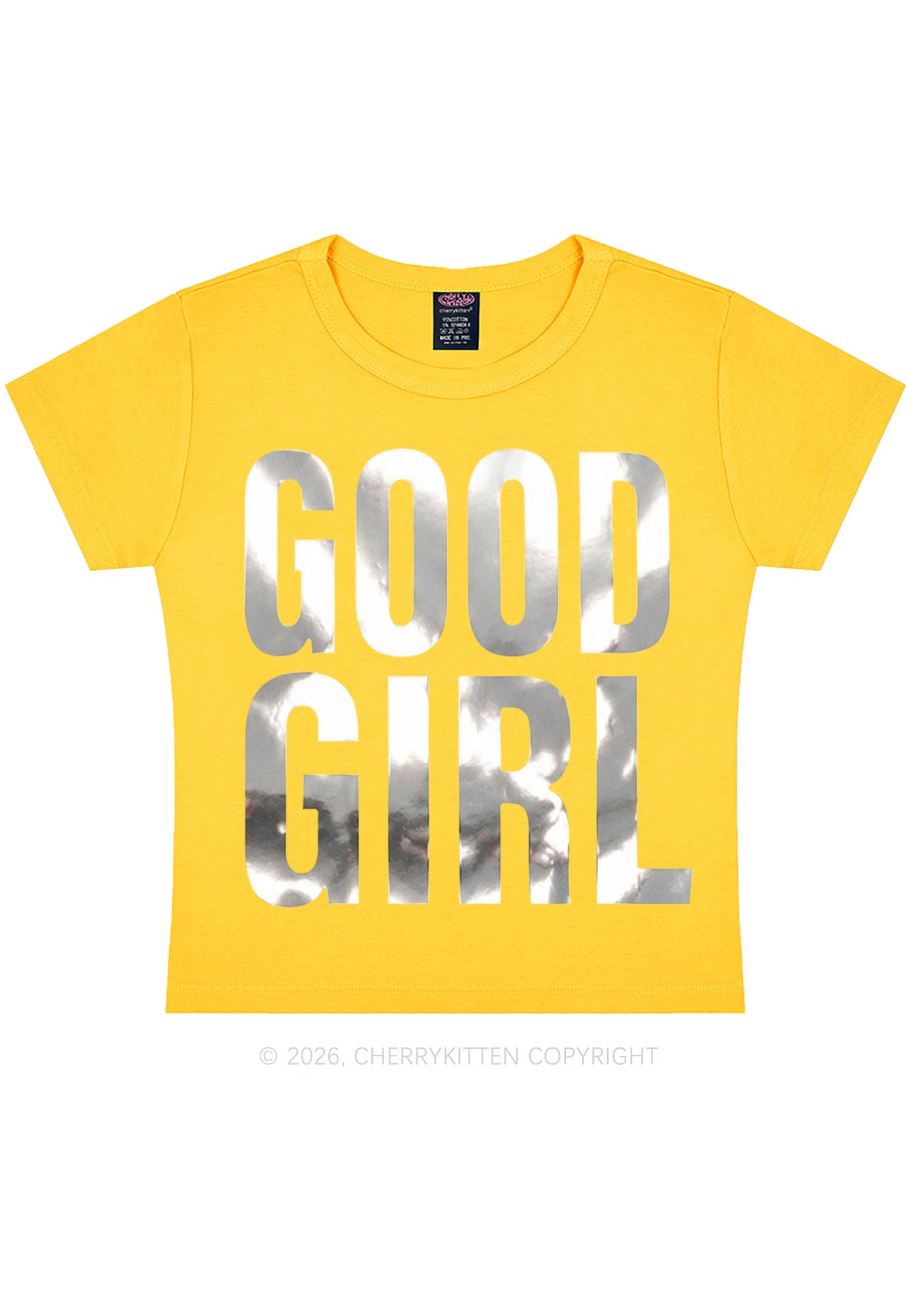 Good Girl Silver Foil Printed Y2K Baby Tee Cherrykitten