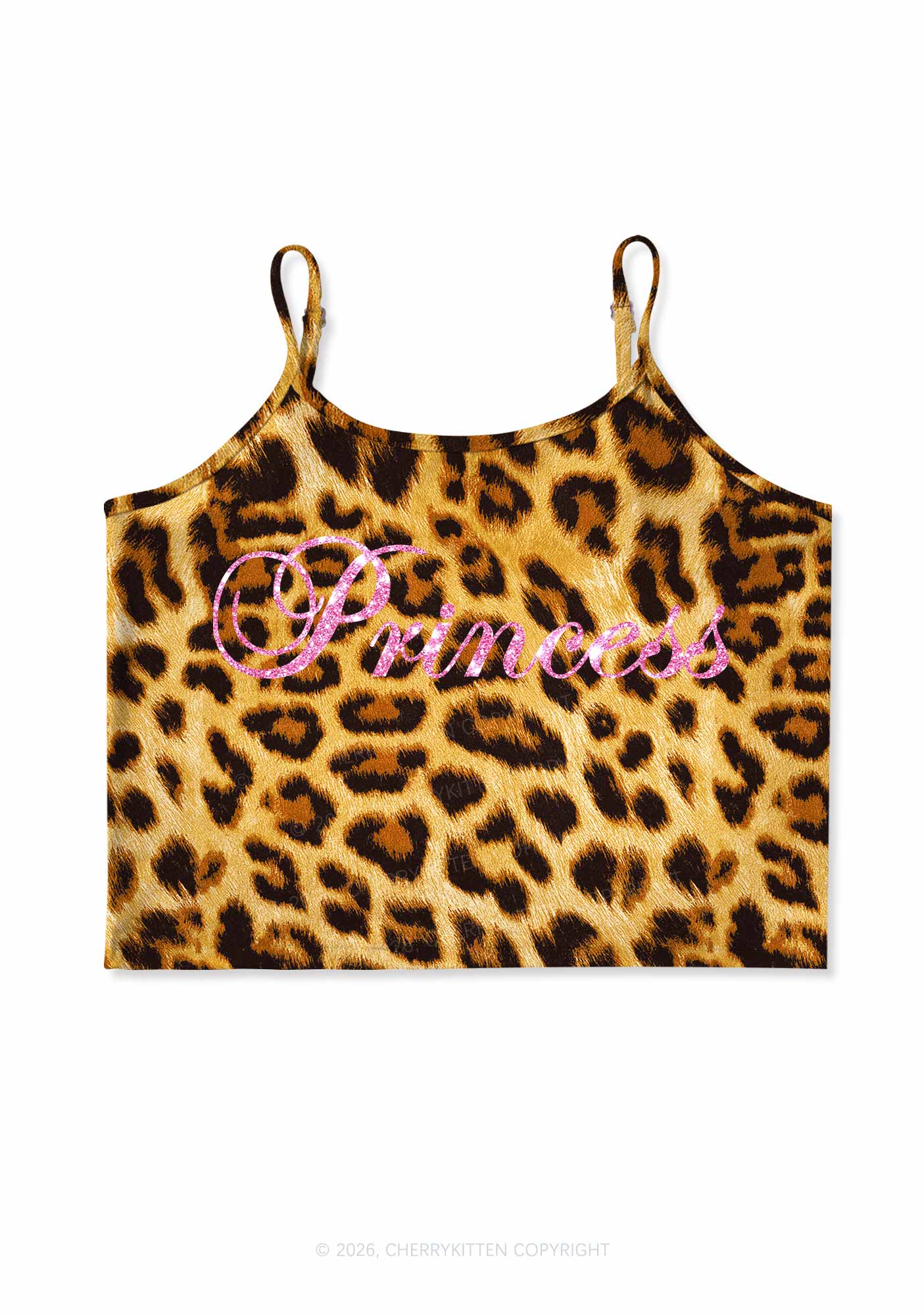 Glitter Princess Y2K Brown Leopard Print Cami Crop Top Cherrykitten