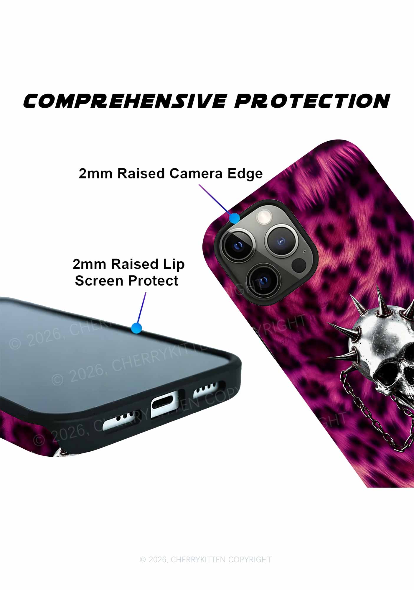 Halloween Spiked Skull Leopard Y2K Phone Case Cherrykitten