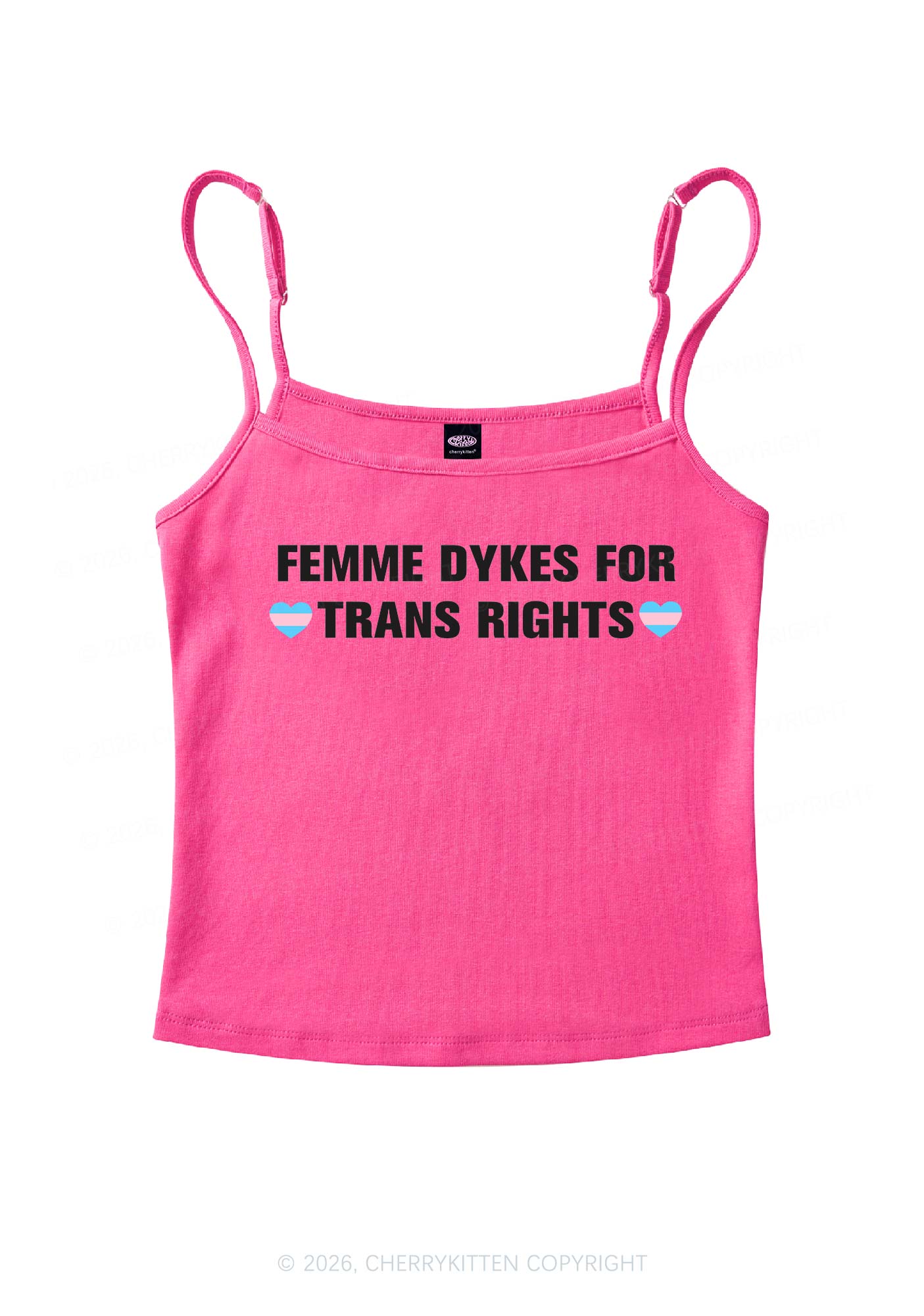 Femme Dykes For Trans Rights Pride Y2K Spaghetti Strap Cami Cherrykitten
