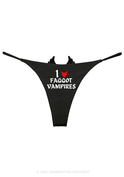 Halloween I Love Faggot Vampires Y2K Goth Angel Wings Bikini String Thong Cherrykitten