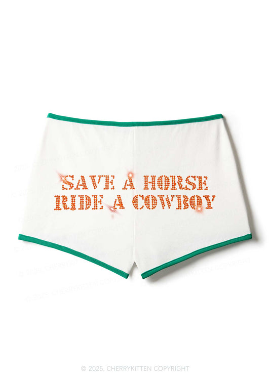 Rhinestone Save A Horse Ride A Cowboy Y2K Booty Shorts Cherrykitten