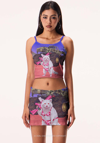 Red Camouflage Bikini Raccoon Y2K Print Mini Skirt Cherrykitten