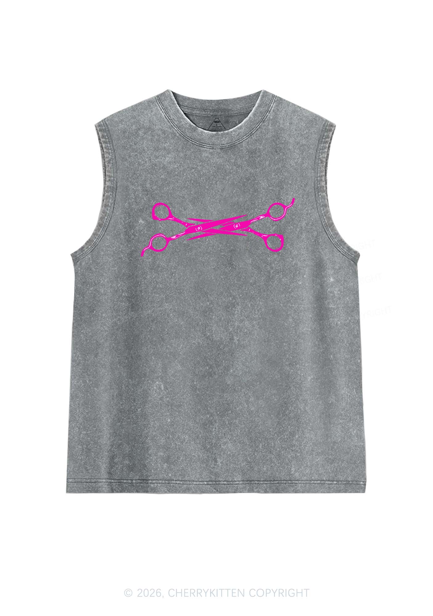 Pink Scissor Pride Y2K Washed Muscle Tank Cherrykitten