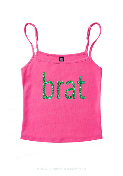 Glitter Green Brat Y2K Spaghetti Strap Cami Cherrykitten