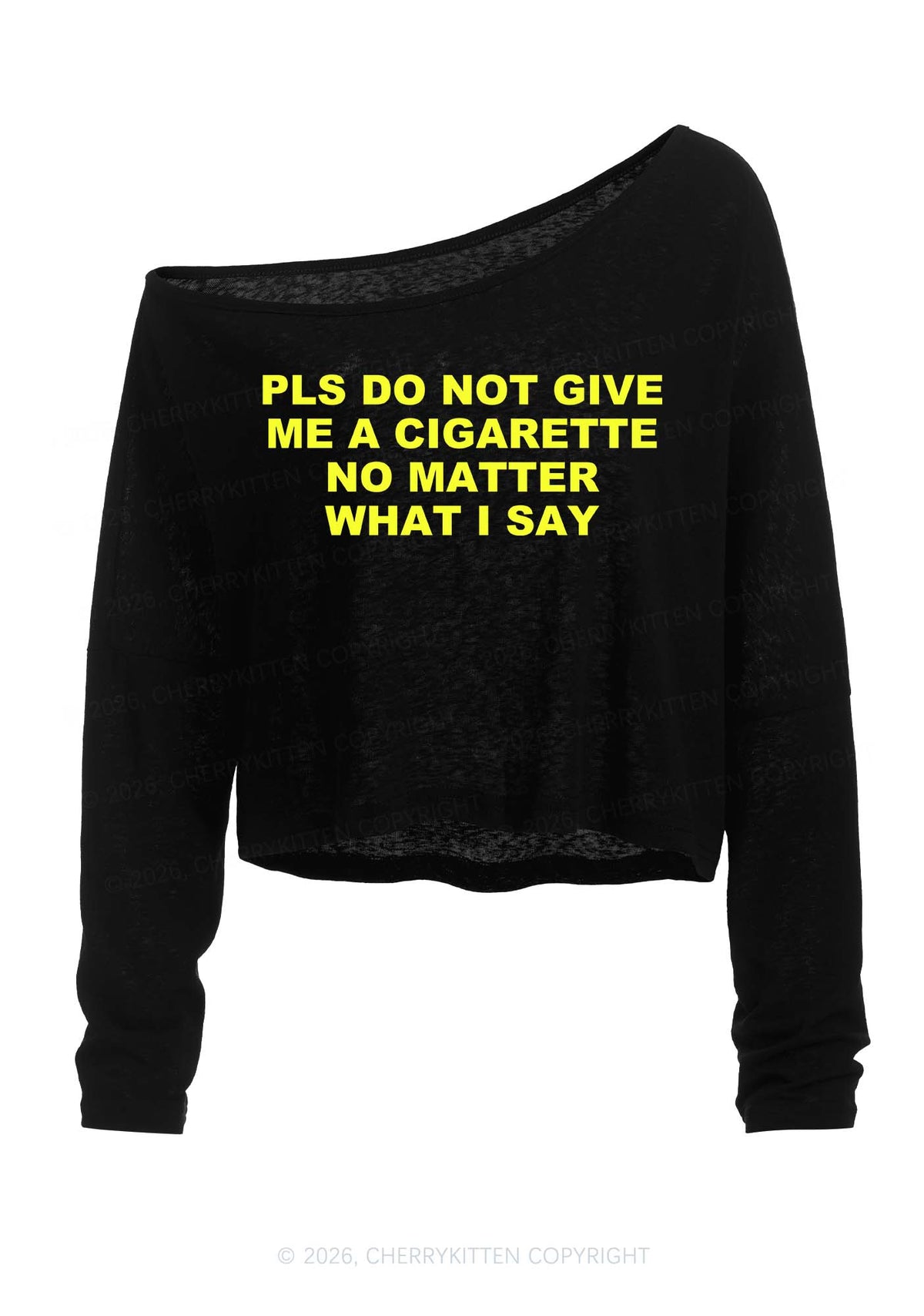 Dont Give Me Cigarette Y2K Off Shoulder Long Sleeve Crop Top Cherrykitten