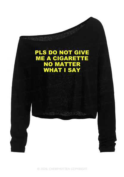 Dont Give Me Cigarette Y2K Off Shoulder Long Sleeve Crop Top Cherrykitten