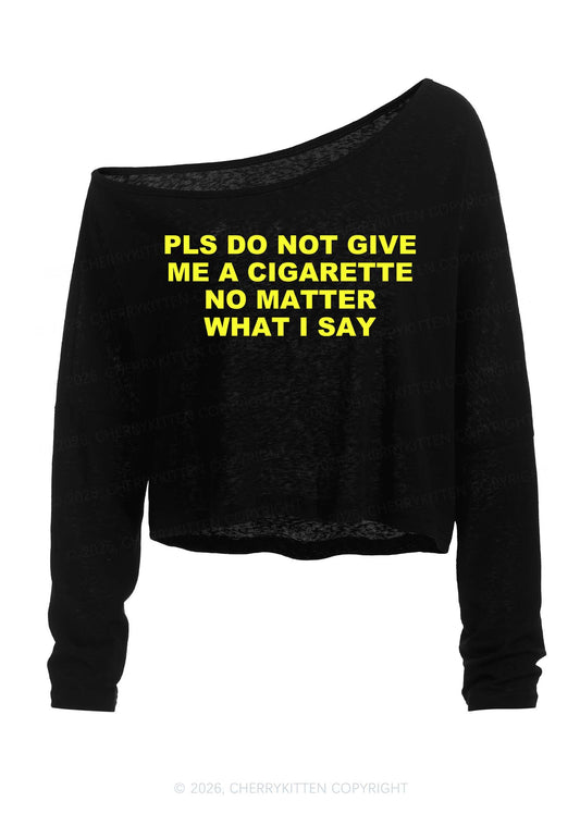 Dont Give Me Cigarette Y2K Off Shoulder Long Sleeve Crop Top Cherrykitten