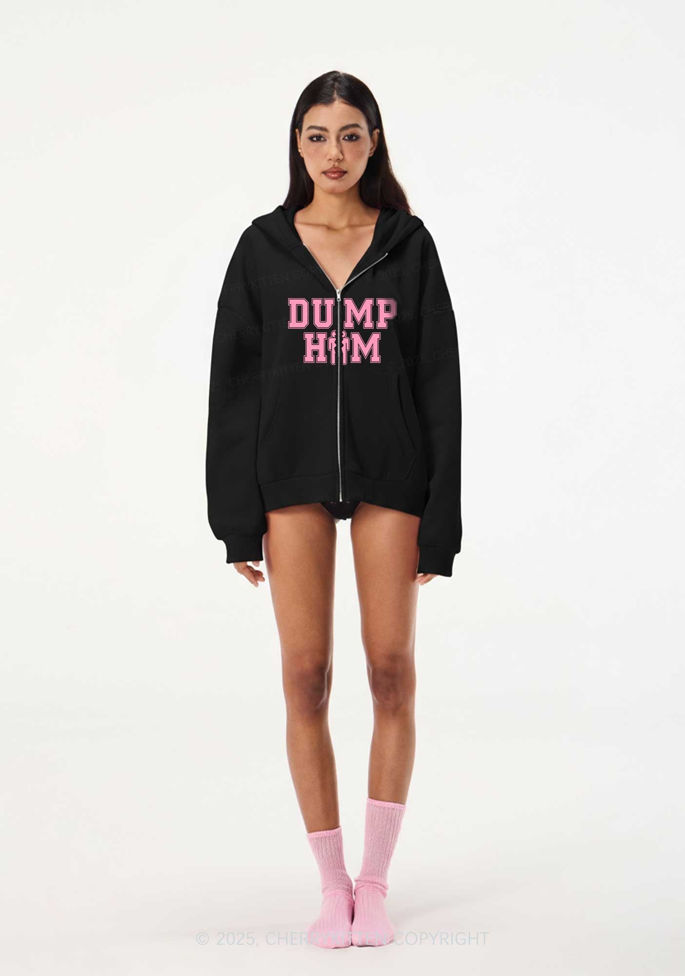 Dump Him Y2K Bunny Ear Zip Hoodie Cherrykitten