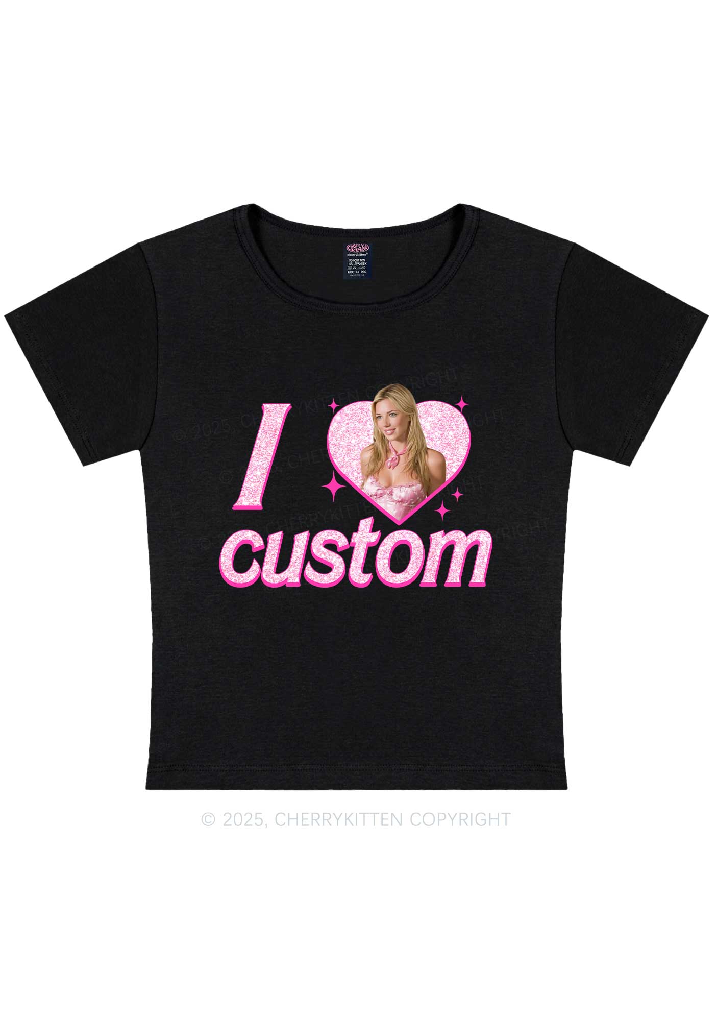 Custom I Love Photo Y2K Baby Tee Cherrykitten