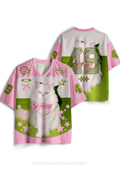Custom Pink Bow Cat Y2K Sport Jersey Shirts Cherrykitten