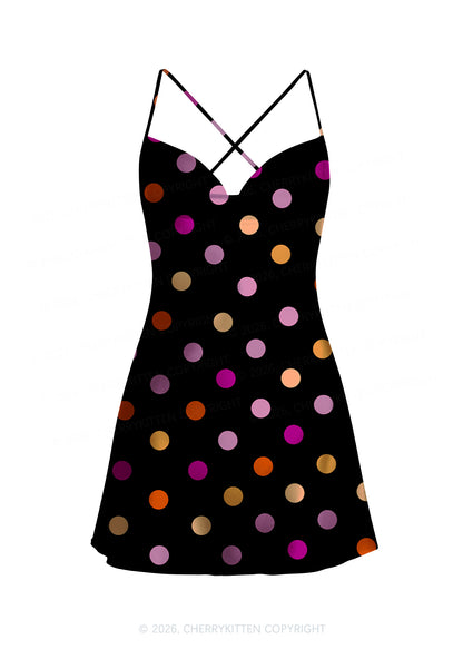 Lesbian Dots Pride Y2K Print Satin Cowl Neck Slip Dress Cherrykitten