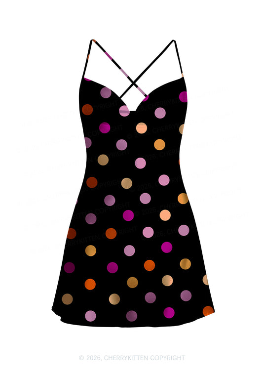 Lesbian Dots Pride Y2K Print Satin Cowl Neck Slip Dress Cherrykitten
