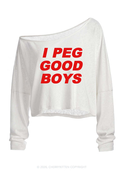 I Peg Good Boys Y2K Off Shoulder Long Sleeve Crop Top Cherrykitten
