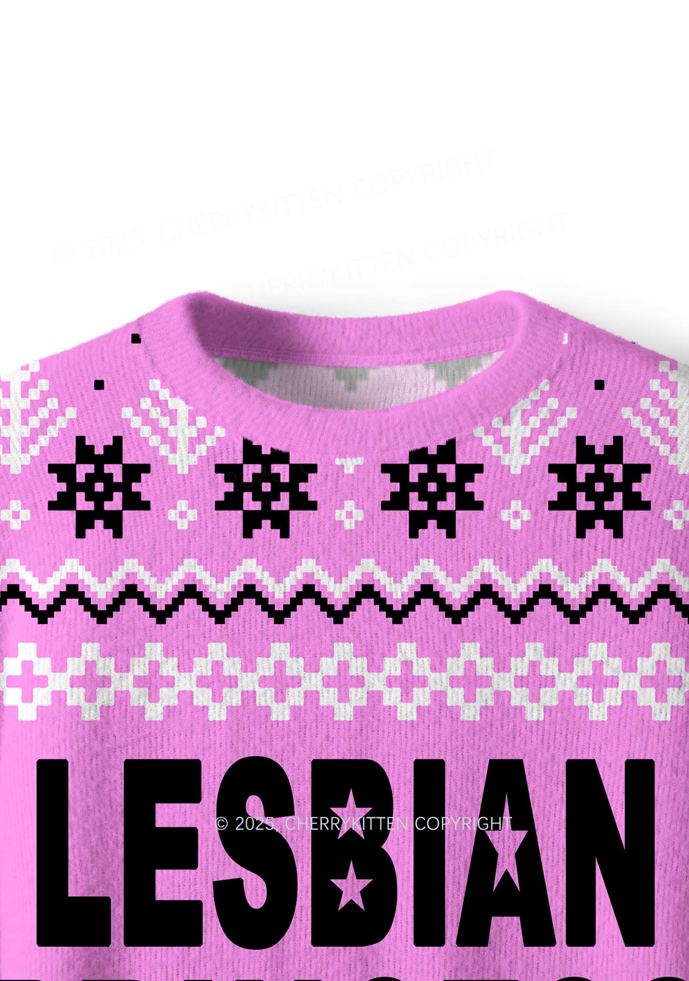 Lesbian Princess Pride Y2K Christmas Knit Sweatshirt Cherrykitten