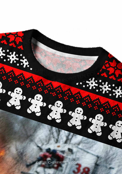 Gingerbread Man Burning House Y2K Knit Sweatshirt Cherrykitten